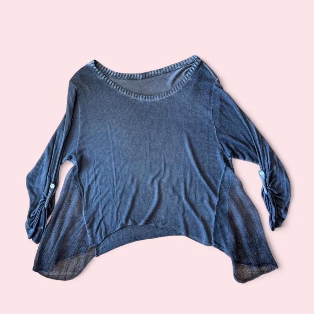 Scandal Italy Silk Blend Sheer Layered Convertible Sleeve Tunic Top Grey
